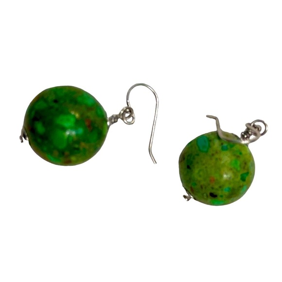 Mohave desert green turquoise ball pierced earrings Shepard hooks - Picture 2 of 3
